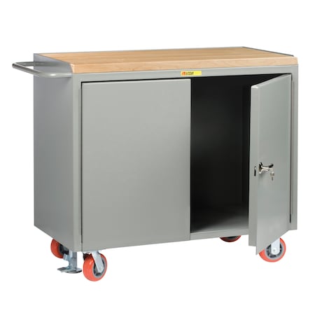Little Giant Mobile Bench Cabinets, 36"W, 2 Locking Doors, 1-3/4" Butcher Block MJ-2D-2436-FL